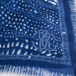 Pre Owned Roberto Cavalli Blue & White Abstract Print Silk Scarf
