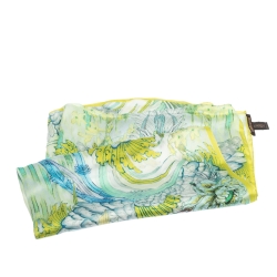 Roberto Cavalli Green Oriental Garden Print Silk Scarf