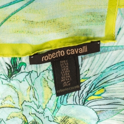 Roberto Cavalli Green Oriental Garden Print Silk Scarf