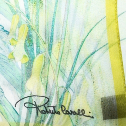 Roberto Cavalli Green Oriental Garden Print Silk Scarf