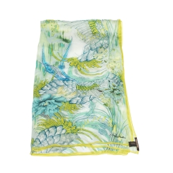 Roberto Cavalli Green Oriental Garden Print Silk Scarf