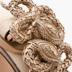 Pre Owned Roberto Cavalli Beige Suede Serpent Buckle Belt