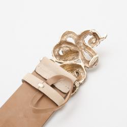 Pre Owned Roberto Cavalli Beige Suede Serpent Buckle Belt
