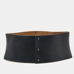 Pre Owned Roberto Cavalli Black Snake Embossed Leather Wide Waist Belt 70CM
