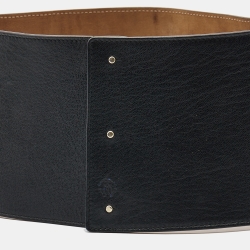Pre Owned Roberto Cavalli Black Snake Embossed Leather Wide Waist Belt 70CM