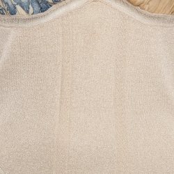 Pre Owned Roberto Cavalli Beige Printed Silk and Knit Blouse M
