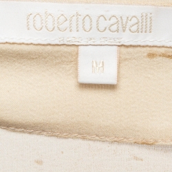Pre Owned Roberto Cavalli Beige Printed Silk and Knit Blouse M