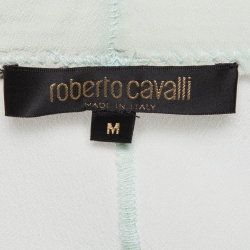 Pre Owned Roberto Cavalli Blue Glitter Printed Silk Flared Maxi Skirt M