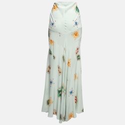 Pre Owned Roberto Cavalli Blue Glitter Printed Silk Flared Maxi Skirt M