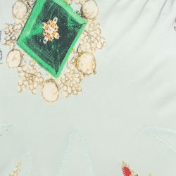 Pre Owned Roberto Cavalli Blue Glitter Printed Silk Flared Maxi Skirt M