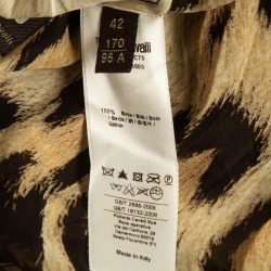 Pre Owned Roberto Cavalli Brown Leopard Print Silk Ruffled Maxi Dress M