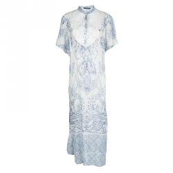 Pre Owned Roberto Cavalli White Floral Printed Silk Embellished Sheer Maxi Dress S  
