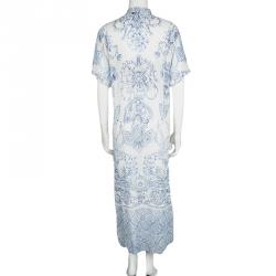 Pre Owned Roberto Cavalli White Floral Printed Silk Embellished Sheer Maxi Dress S  