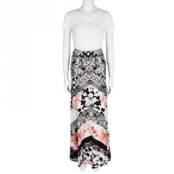 Pre Owned تنورة روبرتو كافالي ماكسي خصر مطاطي طباعة زهور سوداء S