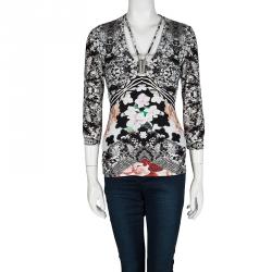 Pre Owned Roberto Cavalli Multicolor Floral Printed Long Sleeve Top M