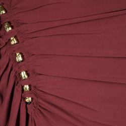 Pre Owned Roberto Cavalli Burnt Red Ruched Bead Detail Draped Skirt M
