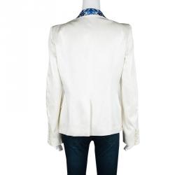 مملوكة مسبقًا Roberto Cavalli White Satin Contrast Lapel Blazer L
