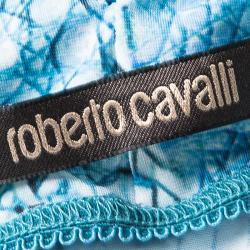 Pre Owned Roberto Cavalli Blue Printed Knit Tassel Tie Back Detail Mini Dress M