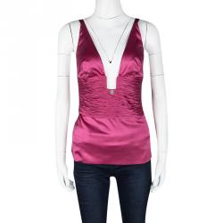 مملوكة مسبقًا Roberto Cavalli Fuschia Ruched Sleeveless Silk Top S
