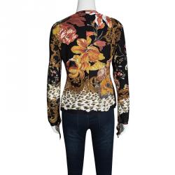 Pre Owned Roberto Cavalli Multicolor Printed Ruffle Detail Long Sleeve Top S