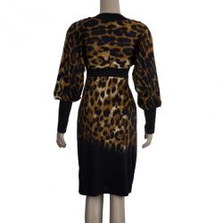 مملوكة مسبقًا Roberto Cavalli Black Leopard Print Dress S