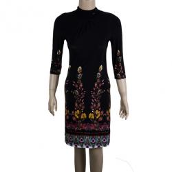 مملوكة مسبقًا Roberto Cavalli Black Stretch Floral Dress S