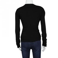 مملوكة مسبقًا Roberto Cavalli Black Embellished Tie Detail Long Sleeve Ruched Top M