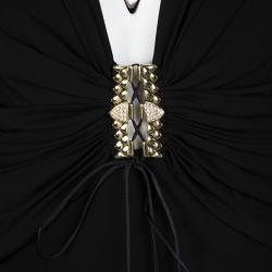مملوكة مسبقًا Roberto Cavalli Black Embellished Tie Detail Long Sleeve Ruched Top M