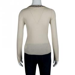 Pre Owned Roberto Cavalli Beige Embellished Silk Cashmere Sweater S