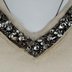 Pre Owned Roberto Cavalli Beige Embellished Silk Cashmere Sweater S