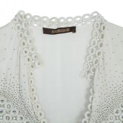 Pre Owned Roberto Cavalli White Embellished Top M