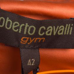 مملوكة مسبقًا Roberto Cavalli Gym Orange Leopard Print Hooded Zip Front Sweatshirt M