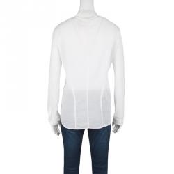 Pre Owned Roberto Cavalli White Embellished Cotton Long Sleeve Blouse L