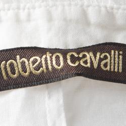 Pre Owned Roberto Cavalli White Embellished Cotton Long Sleeve Blouse L