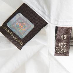 Pre Owned Roberto Cavalli White Embellished Cotton Long Sleeve Blouse L