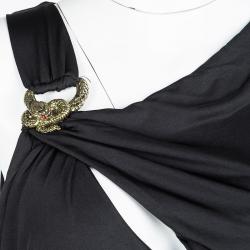 مملوكة مسبقًا Roberto Cavalli Black Draped Knit Snake Buckle Detail Sleeveless Maxi Dress XL