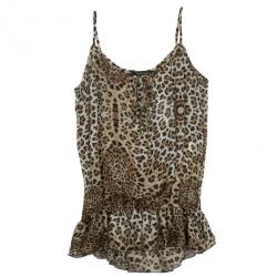 Pre Owned Roberto Cavalli Animal Print Dropwaist Gathered Top M