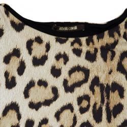 Pre Owned Roberto Cavalli Cut Out Leopard Print Stretch Maxi Dress M