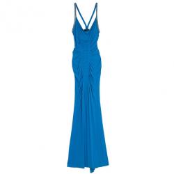 مملوكة مسبقًا Roberto Cavalli Embellished Strap Teal Maxi Dress S