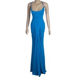 مملوكة مسبقًا Roberto Cavalli Embellished Strap Teal Maxi Dress S