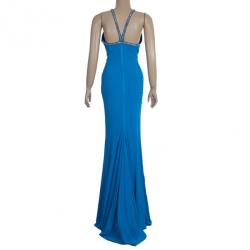 مملوكة مسبقًا Roberto Cavalli Embellished Strap Teal Maxi Dress S