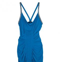 مملوكة مسبقًا Roberto Cavalli Embellished Strap Teal Maxi Dress S