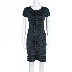 Pre Owned فستان روبرتو كافالي جاكار نقشة الفهد متعدد الألوان بكشكشات M