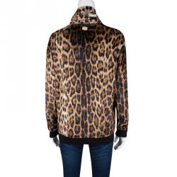 Pre Owned Roberto Cavalli Gym Leopard Pattern Zip Front Velvet Jacket S