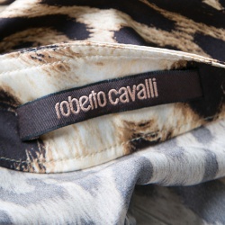 Pre Owned تنورة ماكسي روبرتو كافالي  حرير بيج نقشة الفهد واسع M