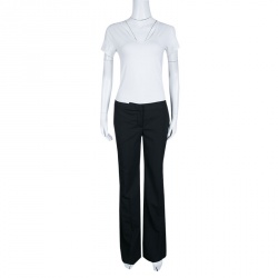 Pre Owned بنطلون روبرتو كافالي صوف أسود حافة واسعة مفصل M