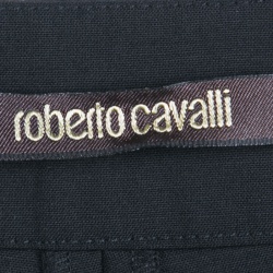 Pre Owned بنطلون روبرتو كافالي صوف أسود حافة واسعة مفصل M