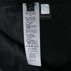 Pre Owned بنطلون روبرتو كافالي صوف أسود حافة واسعة مفصل M