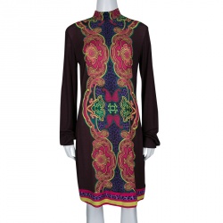 Pre Owned فستان جست كافالي جيرسيه مطبوع متعدد الألوان بأكمام طويلة M