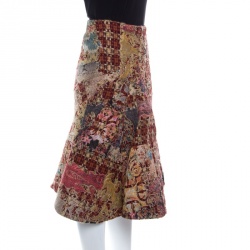 مملوكة مسبقًا Roberto Cavalli Multicolor Patchwork Ethnic Embroidered and Quilted Flared Skirt M